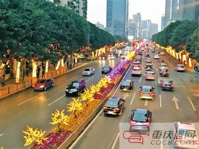 建新北路的灯光花树长廊。