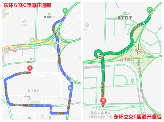 △东环立交通行示意图。