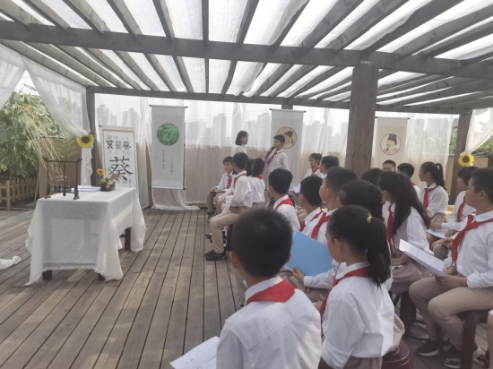 师生在向日葵花海中上课