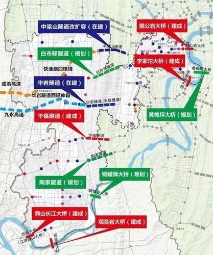 九龙坡区部分大桥隧道建设情况示意图