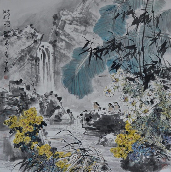 唐进《听泉图》