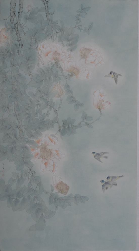 徐小丁《花丛归禽》