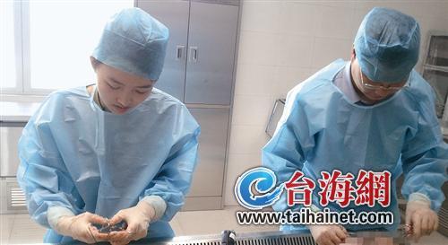 ▲在云霄县殡仪馆,吴佳雯(左)首次上法医解剖台