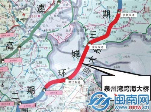 大桥有3个落地互通，由上到下分别是张坂互通、秀涂互通、蚶江互通