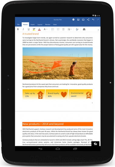 微软发布适配Android平板的Office免费