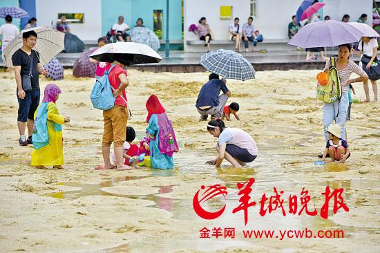 午后开始下雨,孩子与家长的玩兴不减 宋金峪 摄