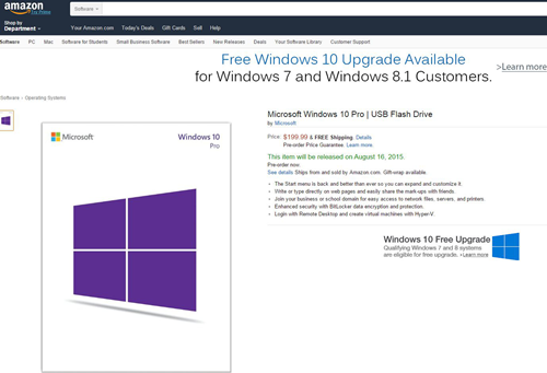 微软确认Win 10通过U盘出售 可在亚马逊预定
