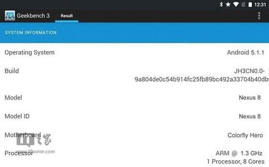 穀歌Nexus 8平板曝光 搭載八核處理器