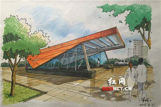 (湖南师大学生自发手绘学校地铁出入口憧憬未来校园的新景色)