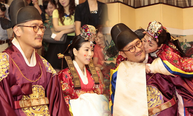 许茹芸韩式传统婚礼曝光 穿韩服甜蜜吻老公