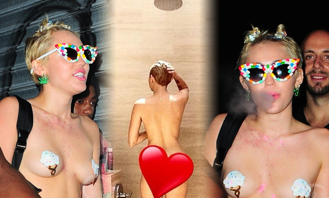 麦莉自曝淋浴照 背部全裸遮重点(图)