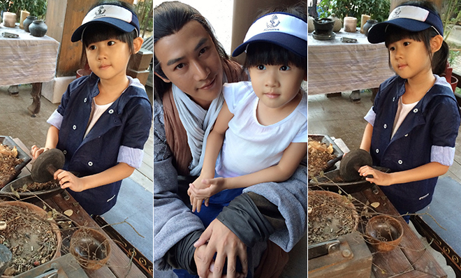 贝儿片场探班陆毅 变身小药师萌态十足