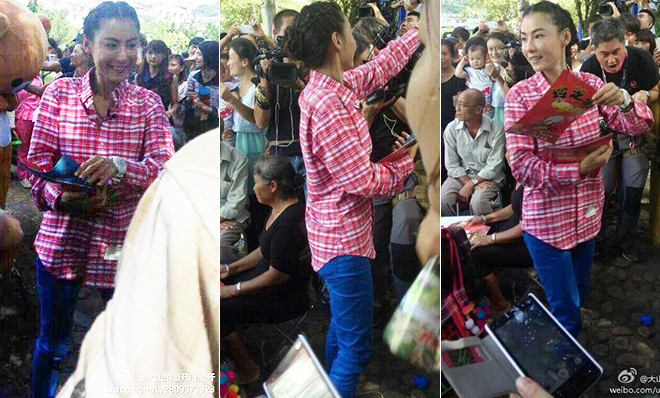 张柏芝变粉嫩村姑 发小广告惹围观