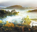 大悟九房溝清晨似仙境