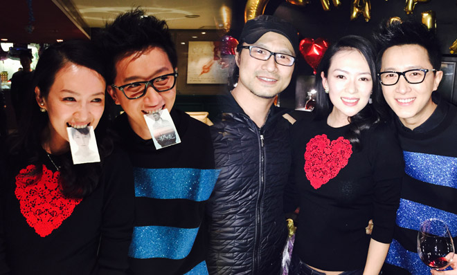 汪峰章子怡求婚后首露面 与韩庚同日庆生亲密合影