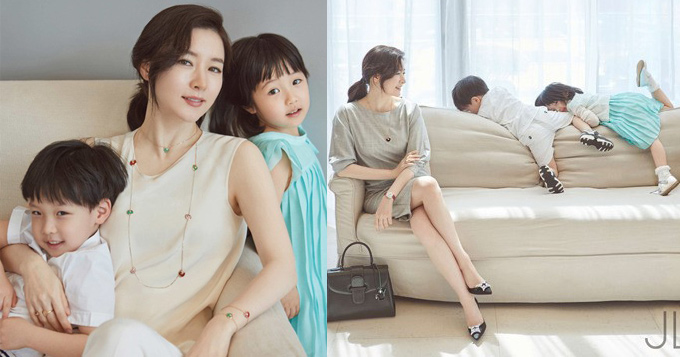 萌化了！李英爱携龙凤胎拍写真 继承妈妈美貌