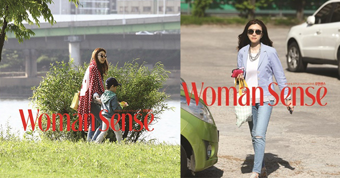 刘在石娇妻携子出游 身材窈窕穿衣有品