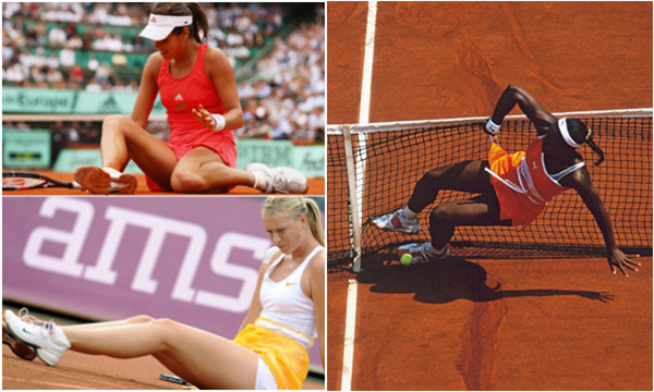 囧！红土场上演摔倒秀 莎娃中枪