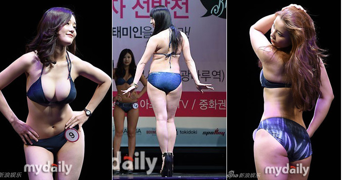 韩国“美背小姐”大赛 选手赘肉横行挺凸肚