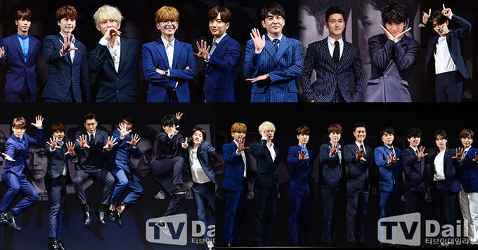 组图：SJ回归亮招牌动作 成员互咬耳朵感情深