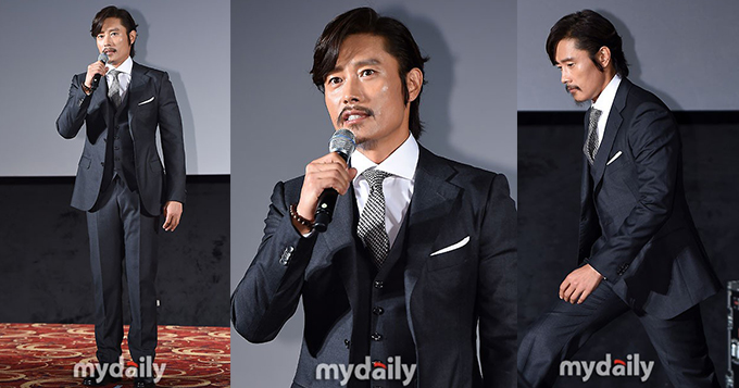 组图:李秉宪宣传韩国新片 山羊胡显老