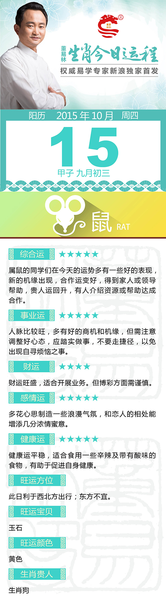 10月15日生肖鼠运势