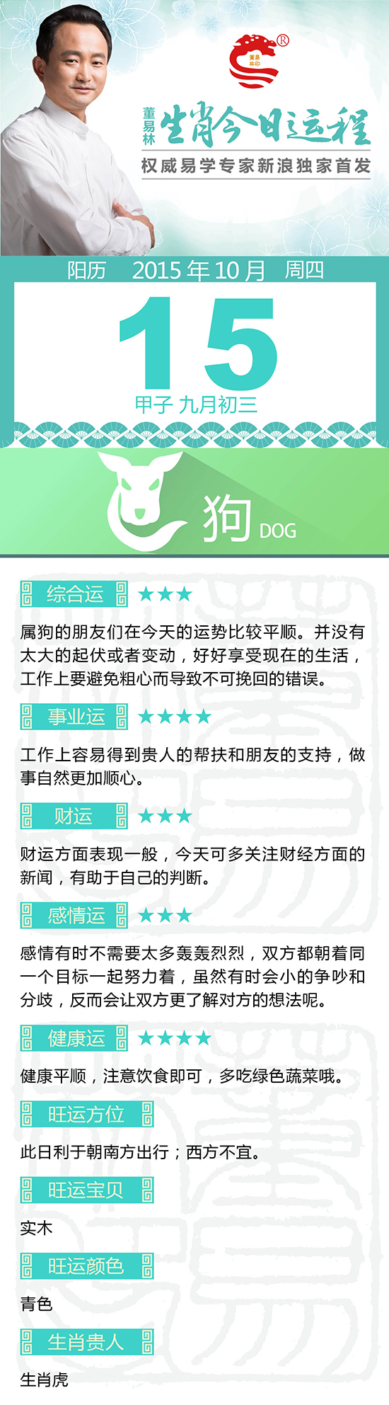 10月15日生肖狗运势