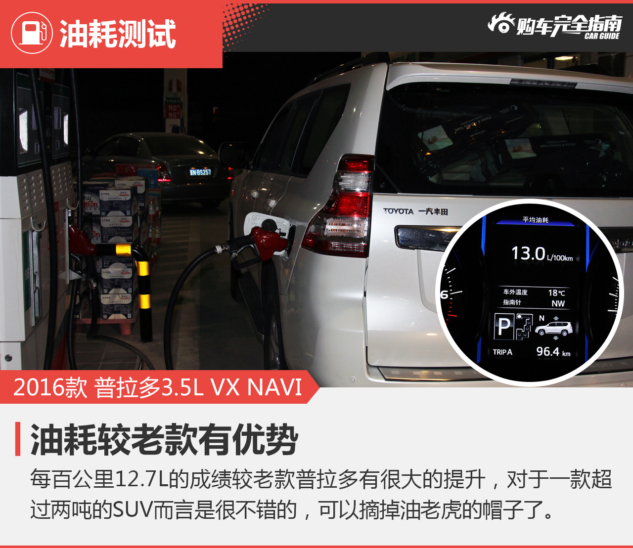 一汽丰田 2016款普拉多 3.5L VX NAVI 油耗水