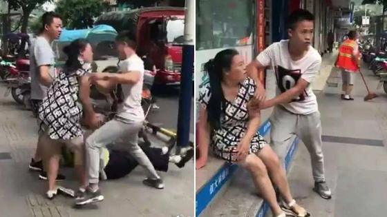 母亲为掩护儿子逃跑 扑倒执法交警