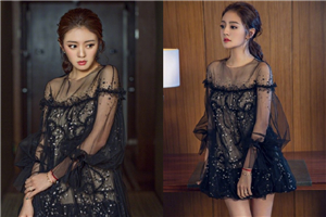 安以轩黑色透视纱裙神秘感十足 嫩肌隐现