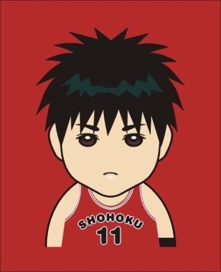 三井寿Q版头像,他正在做出标准的投篮手势,眼神专注而坚定,仿佛在说‘我是永不放弃的男人’,Q版造型依然传递出三分射手的强大信念。