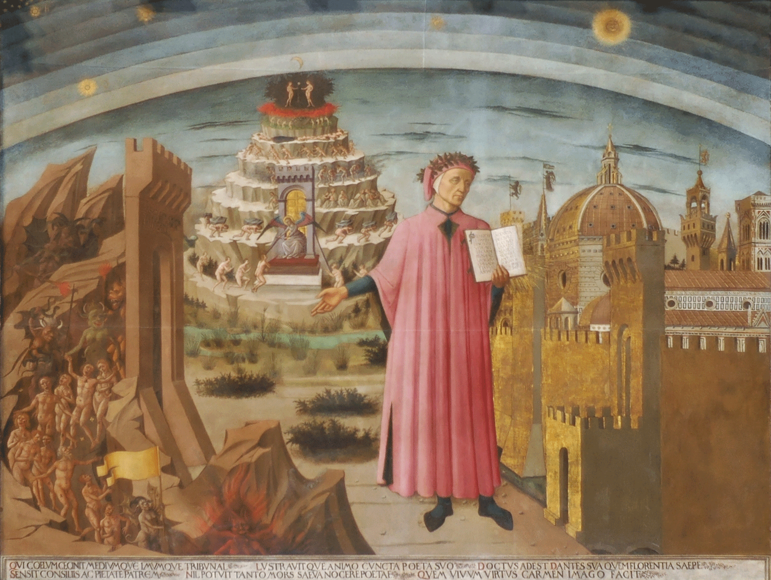▍15 世纪画家多梅尼科·迪·米凯里诺(Domenico di Michelino)笔下的但丁