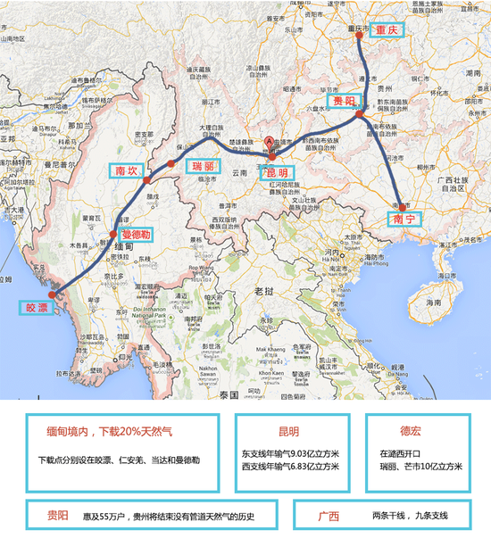点击查看大图
中缅油气管道走向示意图