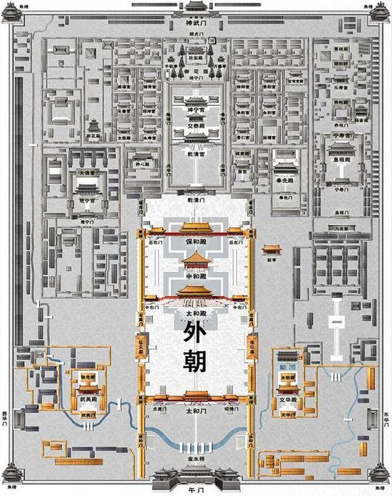 △故宫外朝分布示意图(图片来自故宫博物院官网)