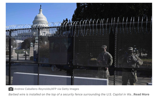 华盛顿特区设置围栏的范围。/ 《华盛顿邮报》网站截图