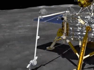 嫦娥五号月面采样 | 图片来源：中国航天科技集团