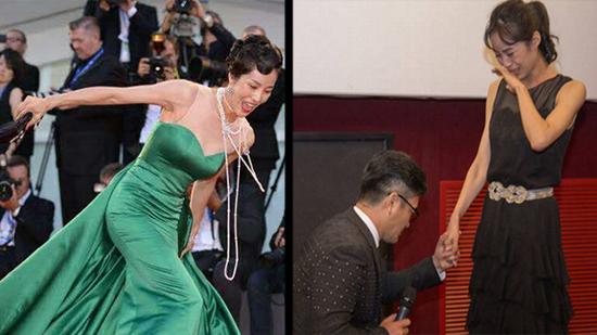 威尼斯红毯摔倒女星遭导演强吻 激动落泪