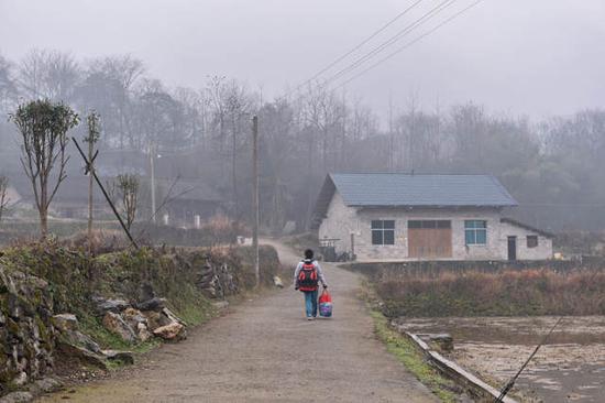 在朦胧的雨雾里,石欣向家的方向走去。