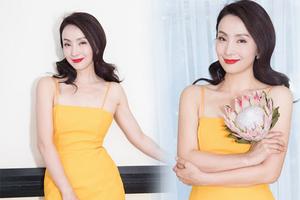 美！陶虹吊带黄裙出席活动优雅迷人