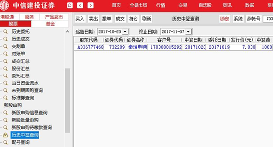 股民投诉中信建投中签未通知到本人 致未全申