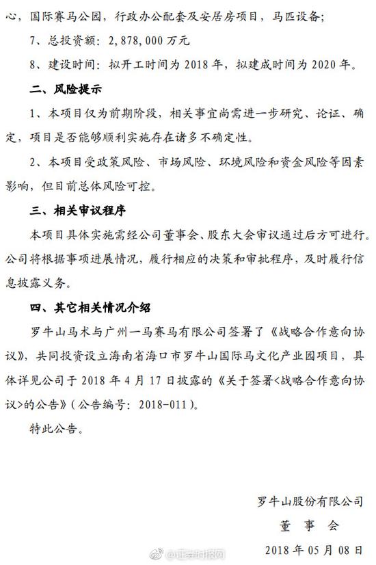 子公司288亿元海南赛马项目获备案 罗牛山午后