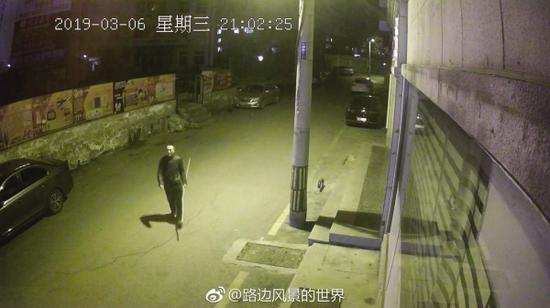 男子折断一根树枝,准备打歪摄像头。