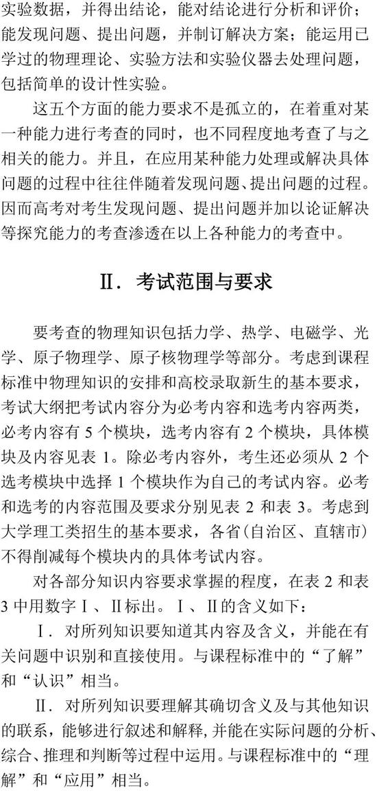 2019年高考全国统考大纲:物理 化学 生物