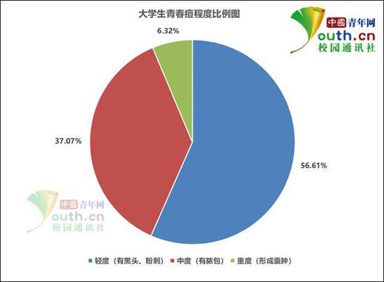 图为大学生青春痘程度比例。中国青年网记者 李华锡 制图