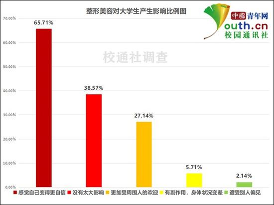 图为整形美容对大学生产生影响比例。中国青年网记者李华锡 制图