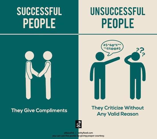 Successful people: They give compliments.成功者会称赞他人。