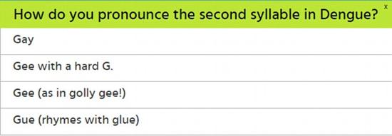 6。 你怎么读“Dengue”这个词中的第二个音节？