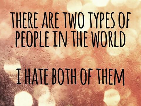 There are two types of people in the world。 I hate both of them。