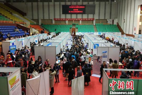 图为西安交通大学招聘会现场人头攒动。　项飞 摄