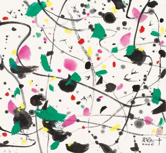 《燕子》,吴冠中,水墨设色,44x48cm,2006年